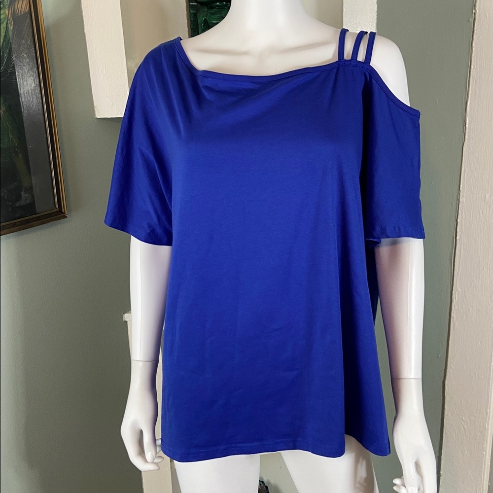 3/$12 Shein Curve Blue-Purple Polycotton Off One Shoulder Tee T-Shirt Blouse Top
